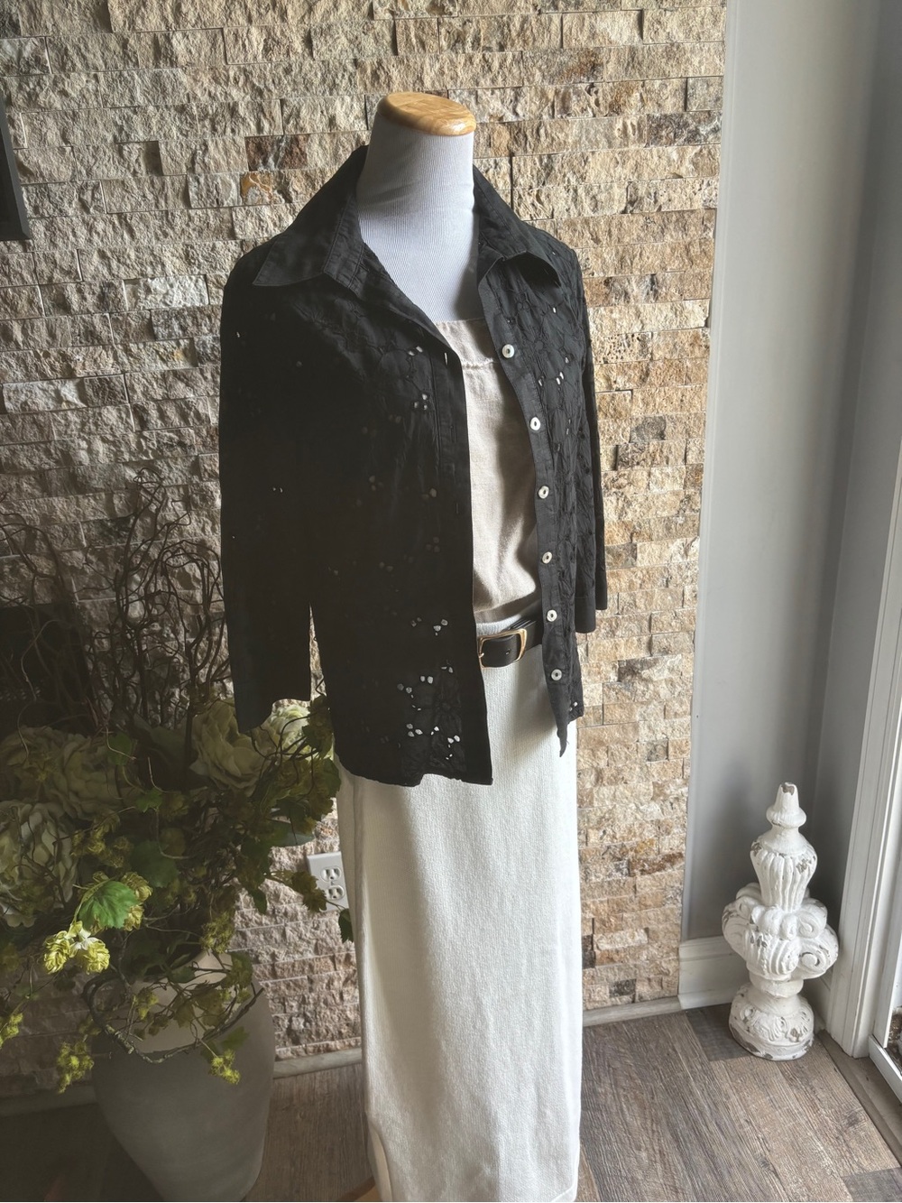 fresh produce Black Eyelet Button-Front Shirt Jacket